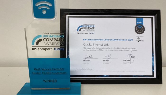 Gravity Winners at the 2020 Broadband Compare Awards
